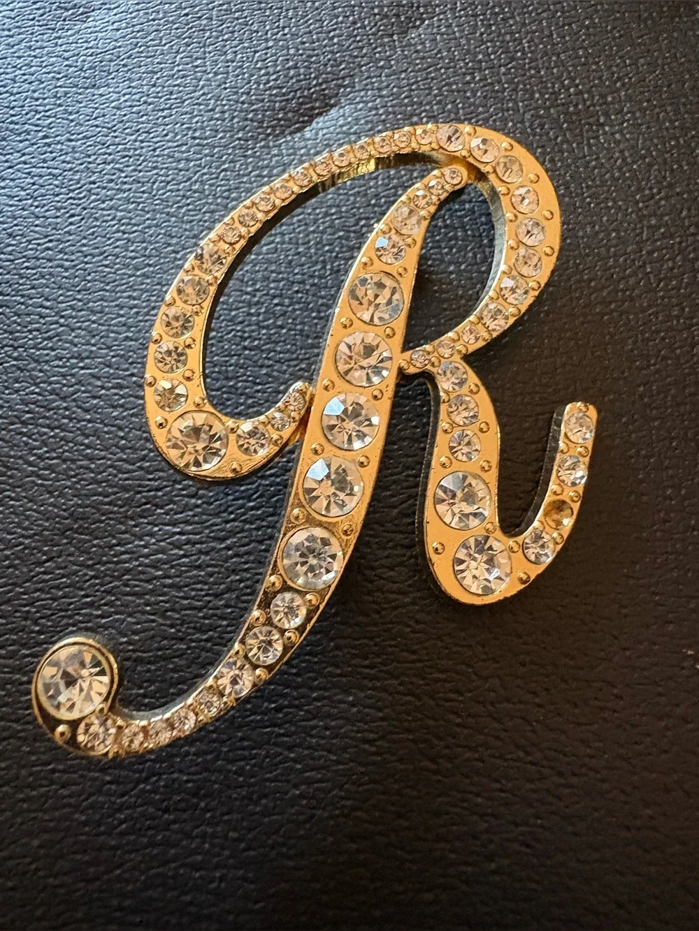 Gold Crystal 'R' Initial Brooch - Elegant Women’s Jewelry